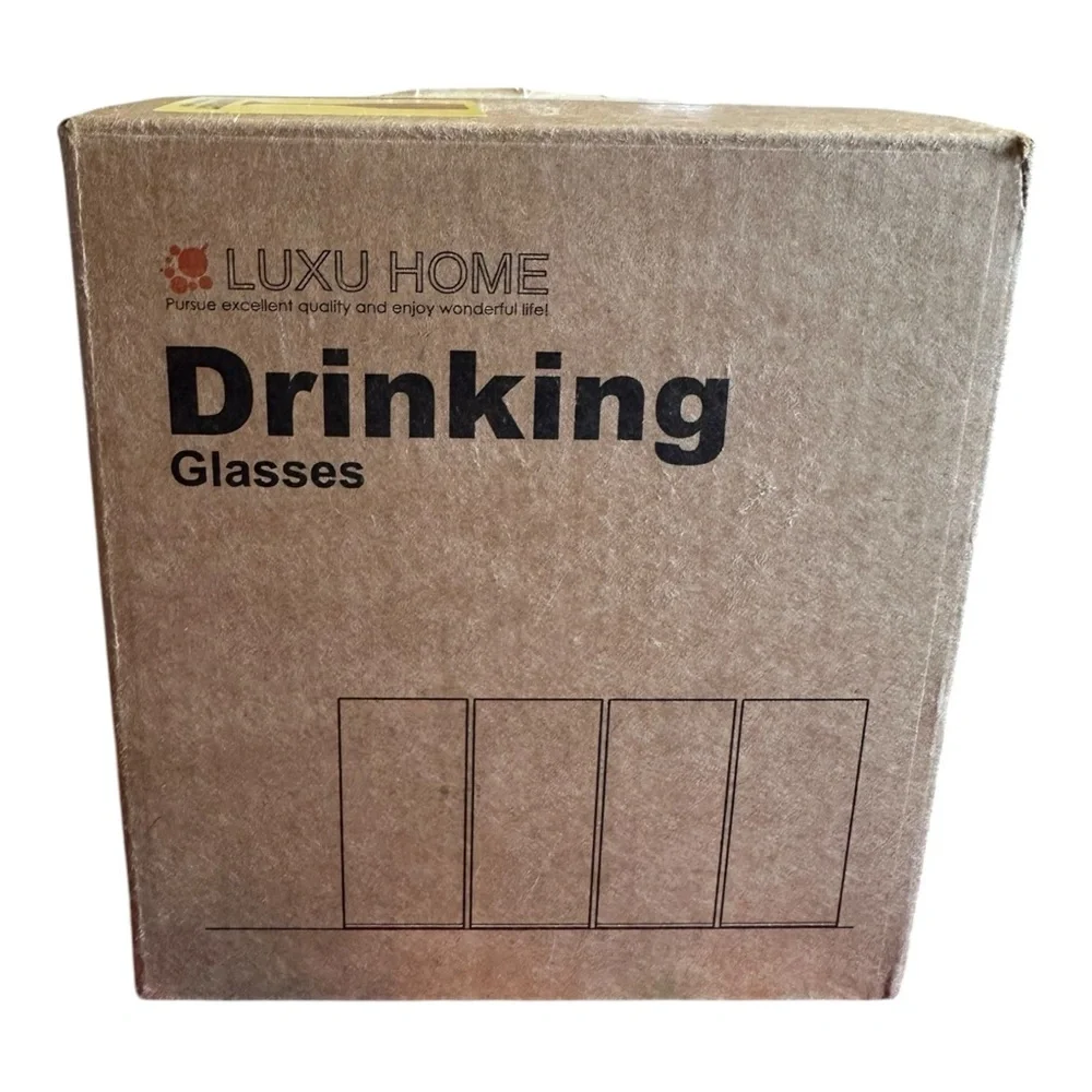 LUXU Drinking Glasses – Set of 4 Elegant 13 oz Highball Tumblers